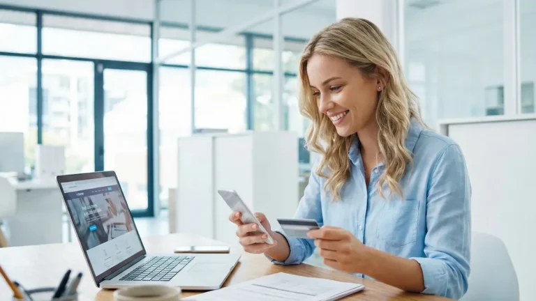 Foreign resident managing a Thai bank account online with smartphone and credit card