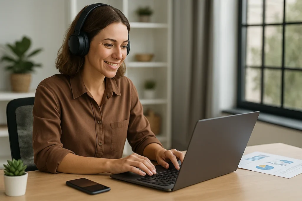 Remote professional happily working on a laptop at home under a long-term visa in Thailand