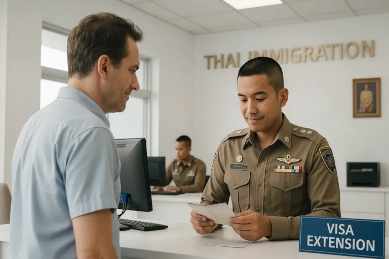 Foreign visitor applying for a visa extension at a Thai immigration counter