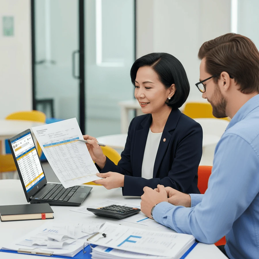 Accounting professionals preparing financial reports and tax documents for a business in Thailand
