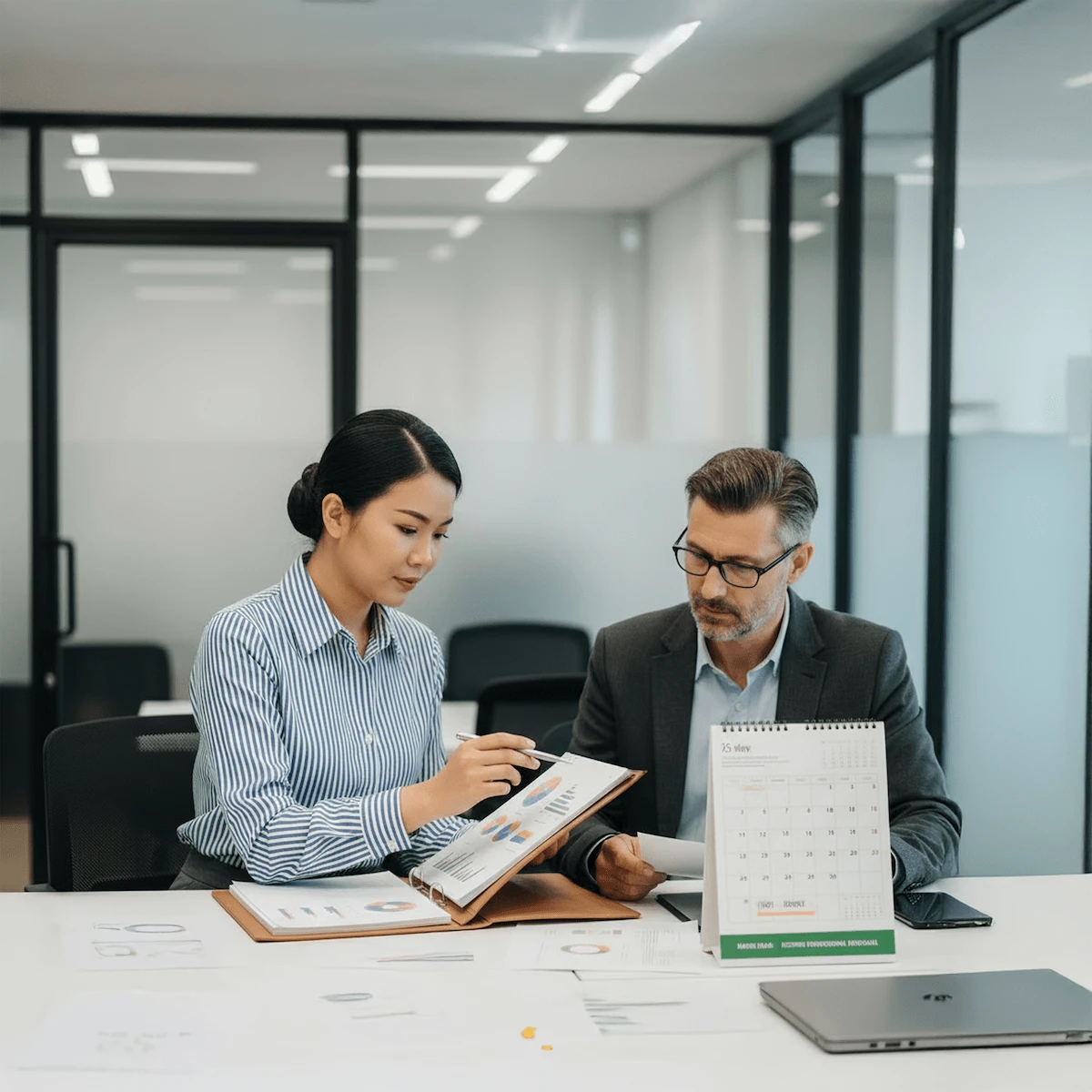 Corporate documents and meeting records being reviewed for regulatory compliance in Thailand