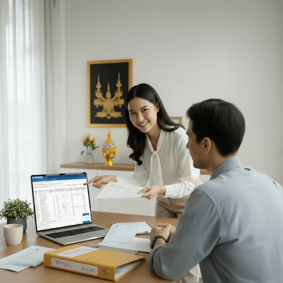 HR and payroll documents being reviewed during employee administration in Thailand